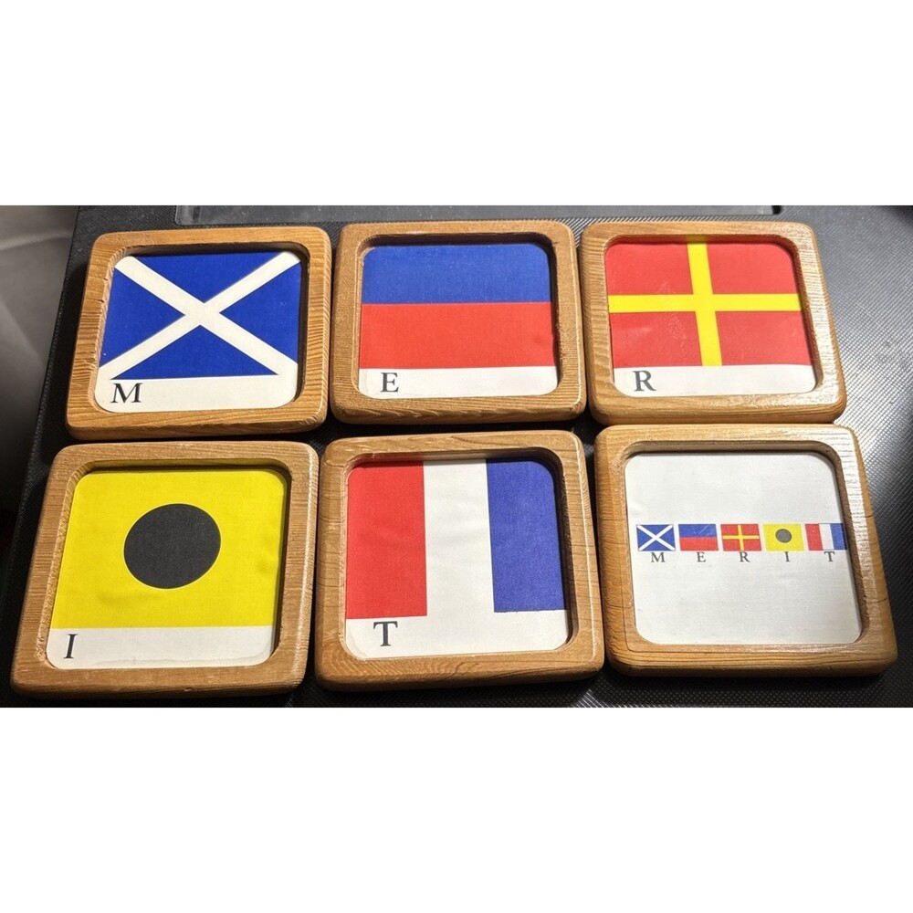 Vintage Philip Morris "Merit" Brand Wood Advertising Coasters Set of 6